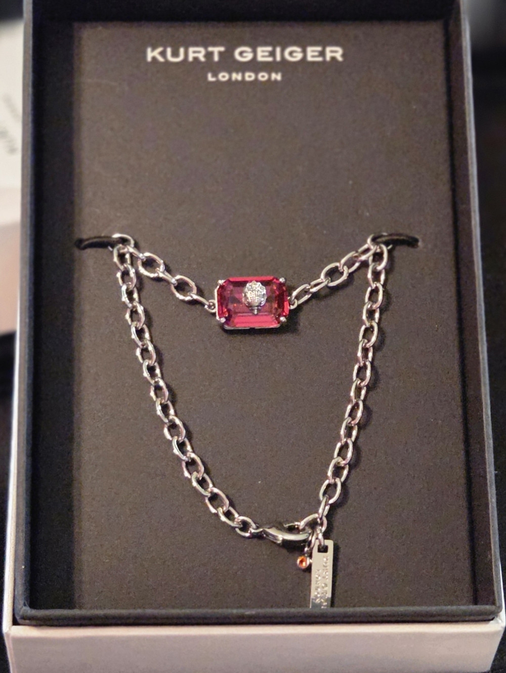 Kurt Geiger Silver Chain Bracelet with Pink Gem